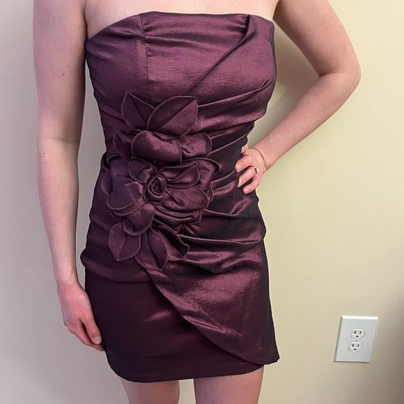 Jessica McClintock Burgundy Strapless Vintage Cocktail Party Dress- Runs Small - Picture 2 of 9